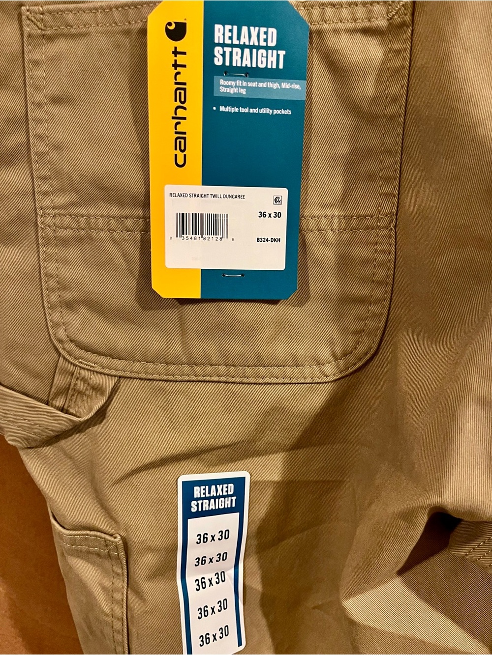 Carhartt Men's Khaki Relaxed Straight Twill Dungaree-New with Tags - Picture 4 of 6